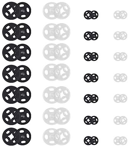 GOLRISEN 200 Stück Druckknöpfe zum Aufnähen Kunststoff Schwarz Transparent Druckknopf Set Jersey Einzelteile 7 mm 10 mm Snaps Druckknöpfe Nähzubehör für DIY Basteln Handwerk Kleidung Taschen Leder