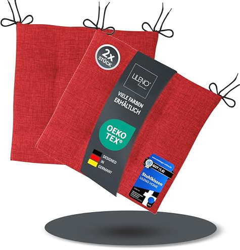 LILENO HOME 2er Set Stuhlkissen Rot (40x40x4,5 cm) - Sitzkissen für