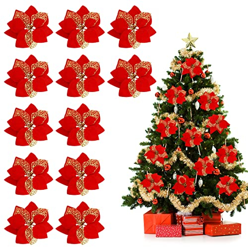 Künstliche Weihnachtssterne mit Glitzer, Weihnachtsbaumschmuck, Weihnachtsstern, Weihnachtskranz, Hochzeitsdekorationen, 12 Stück