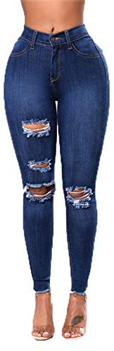 WAEKQIANG Jeans Push-Up A Vita Alta Jeans Slim da Donna Jeans Skinny Elasticizzati Strappati da Donna Sexy retrò