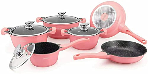 Set Pentole Batteria Royalty Line Batteria da cucina per tutti i tipi di fuochi a induzione senza PFOA, cottura senza grassi, rivestimento in Greblon colore: Rosa