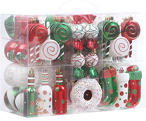 Sea Team 80er-Pack Verschiedene bruchsichere Weihnachtskugel Ornamente Set dekorative Kugeln Anhänger mit wiederverwendbarem Geschenkpaket für den Weihnachtsbaum