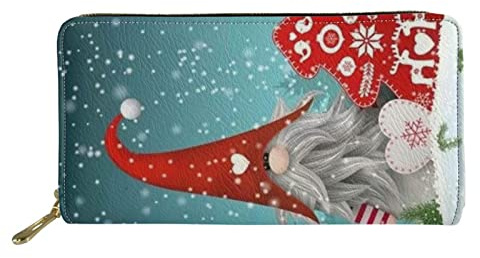 Binienty Schlanke Geldbörse für Damen, PU-Leder, Kreditkartenetui, Geldbörse mit umlaufendem Reißverschluss, Weihnachtswichtel, Einheitsgröße, Casual