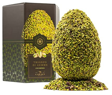 Uovo Di Pasqua Al Pistacchio Con Cioccolato Di Pistacchio E Ricoperto Di Granella Di Pistacchio Con Sorpresa All'Interno