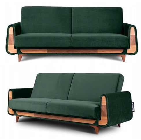 konsimo Gustavo 3-Sitzer Schlafsofa mit Schlaffunktion –Couchbett für Wohnzimmer, Klappsofa mit Liegefläche, Moderner Stoffbezug, Made in EU (Dunkelgrün, Sofa 230x98x98 Velours)