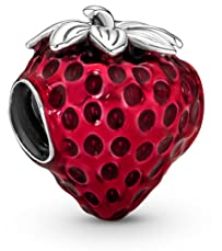 PANDORA Moments Erdbeere mit Samen Charm aus Sterling-Silber, Kompatibel Moments Armbänder, 791681C01