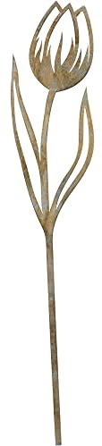 matches21 Blumenstecker Tulpe Gartenstecker Blume Gartendeko Rostoptik Metall 1 STK grau braun 11x0,1x45 cm