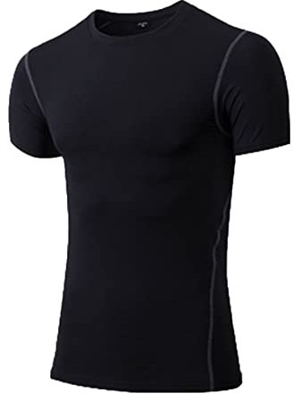 Men Rash Vest UPF 50+ Rash Guard Compression Shirt Short Sleeve Quick Drying Wetsuit Swimming Baselayer Top for Surfing BJJ Jiu Jitsu Black