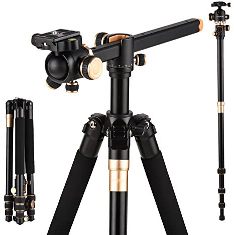 Andoer Treppiede per fotocamera, 184 cm, portatile, monopiede con testa sferica girevole a 360°, borsa per il trasporto per fotocamera DSLR, portata: 8 kg