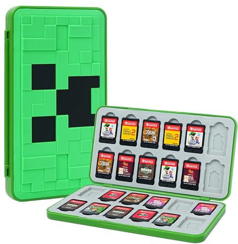 TIKOdirect Custodia per carte da gioco per Nintendo Switch/schede SD, 24 switch per carte da gioco, supporto portatile con guscio rigido carino con chiusura magenica, verde