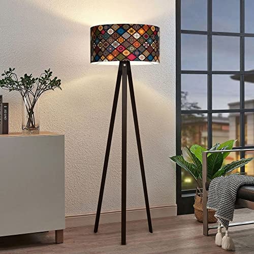 lux.pro Lampadaire Trépied Style Intemporel Lampe sur Pied Élégante LED Luminaire Design pour Salon Chambre Bureau Lampe de Lecture Décorative Stable E27 MDF Tissu Hauteur 140 cm Noir Multicolore