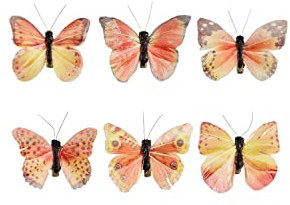 Fiebiger Floristik 6 Stück Künstliche Schmetterlinge mit Clip ORANGE Dekofigur Blumen-Deko für Zuhause, Blumen-Deko, ca. 6 cm
