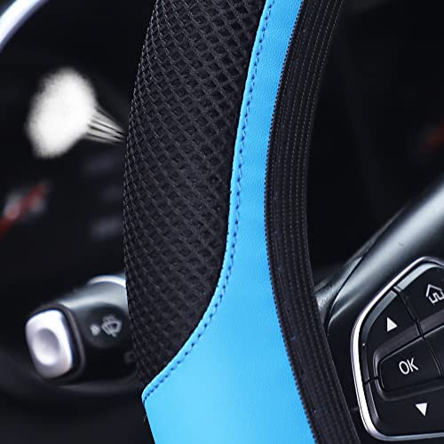 HOMDOWUP Universal 15 inch Carbon Fibre Auto Car Steering Wheel Cover, Sports Appearance Design,Breathable, Non-Slip, Wear-Resistant, Black (1pcs Blue)