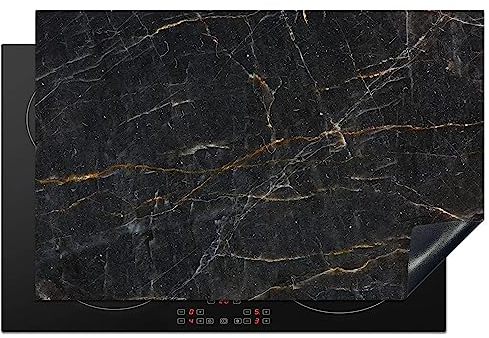 KitchenYeah© Copri Piano Cottura Induzione 80x52 cm Coprifornelli Fornello Proteggi Tutto per la Cucina Fornelli Marmo - Nero - Oro - Grigio - Struttura in marmo