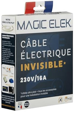 MAGIC ELEK - Câble électrique invisible ultra plat 2M 230V/16A – 3 LIGNES - disparaît sous peinture, papier peint, carrelage… Fini les goulottes passe câble…