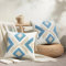 Merrycolor 2er Set Kissenbezug 45x45cm, Blau Getuftet kissenbezüge mit Beige Quasten Boho Baumwolle Leinen Dekokissen Zierkissenbezug für Schlafzimmer Wohnzimmer Blau