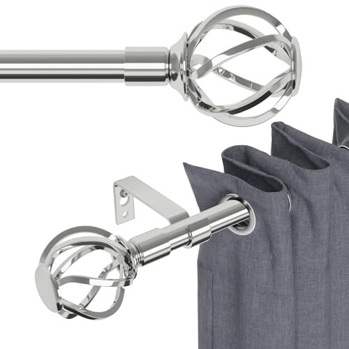 gardinenstange silber 68 to 222 cm mit gedrehten Käfigendstücken, wandmontage gardinenstangen edelstahl set,