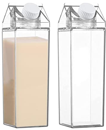 Youding Bouteilles d'eau en Lait, Pichet à Lait Maternel carré Portable, 2 pièces Bouteille d'eau en Lait Clair Transparent Tasse à Boire conteneur réutilisable