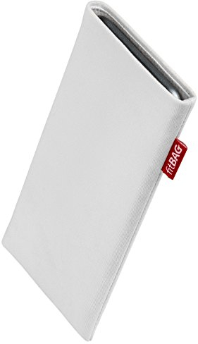 fitBAG Rock Weiß Handytasche für Apple iPhone 15 Pro Max Tasche aus Textil-Stoff mit Microfaserinnenfutter | Hülle mit Reinigungsfunktion | Made in Germany