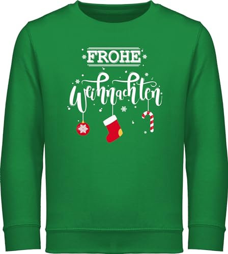 Sweatshirt Kinder Pullover für Jungen Mädchen - Frohe Weihnachten I Weihnachtsmotiv - 128 (7/8 Jahre) - Grün - weihnachtssweater Christmas weihnacht Baumwolle weihanachtspulli Weihnachts Langarm