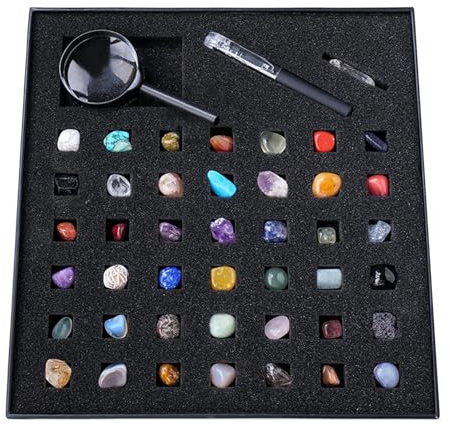 Holdes Kit de y minerales - Kit de Gemas geológicas | Incluye una colección de Piedras Preciosas Naturales, Cristales y Gemas minerales, Regalos científicos Stem