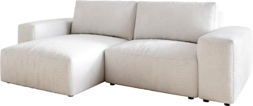 DELIFE Eckcouch Lanzo L Bouclé Creme-Weiß 260x160 cm Recamiere variabel