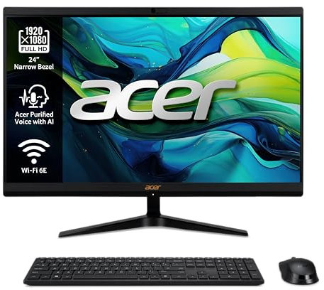 Acer Aspire C24-1800 All in One - Monitor 24 FullHD (Intel Core i5-12450H, 8GB RAM, 512GB SSD, Intel Iris Xe Graphics, Windows 11 Home) Negro + Teclado QWERTY Español y Ratón Inalámbrico