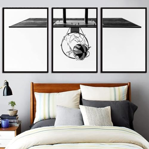 YLHKME Basketball Sport Bilder Leinwand Malerei, Schwarz Weiß Wandbilder Wohnzimmer Schlafzimmer Deko Poster Kunstdrucke,Ohne Rahmen (B-Rahmenlos,3X20X30CM)
