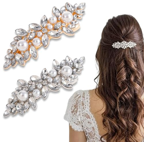 2 Pezzi Fermagli per Capelli con Perle di Strass, Fermagli per Capelli da Sposa in Cristallo Argento e Oro, Molletta per Capelli con Perle di Cristallo Scintillante, Forcina per Capelli da Sposa