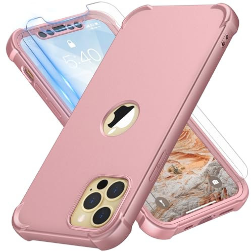 ORETECH for iPhone 12 Pro Max Case, with [2 x Screen Protectors] [10 Ft Military Grade Drop Test] [Camera Protection] 360° Shockproof Slim Thin Phone Case iPhone 12 Pro Max Cover 6.7 - Rose Gold