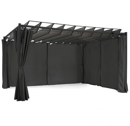 IDMarket - Pergola édition suprem Lames orientables 3x4 M et 4 Rideaux Gris Anthracite