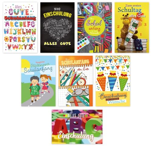 50 Grußkarten Glückwunschkarten Schulanfang Einschulung Schultüte ABC 1.Schultag mit weißen Umschlägen