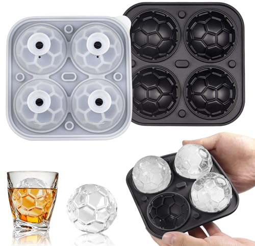 Cooltto Eiswürfelform Silikon Eiswürfelbehälter mit Deckel Ice Cube Tray Eiswürfel Form Groß Fußball Eiswürfelformen - Schwarz
