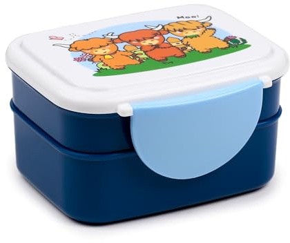 Puckator Bento-Lunchbox mit Besteck und Clipverschluss - Schottische Ochse - süße Tiere