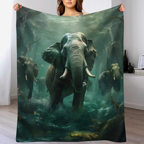 PAZZK Elefanten Decke,Vier Jahreszeiten Weich Wohndecke Decke Schlafdecke Sofadecke Plüschdecke Pelzdecke Printdesign Couchdecke Flannel Bett Decke（150×200cm）