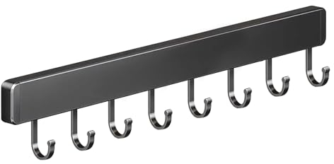 Global-Daily Wall Mounted Kitchen Utensil Rack with Sliding Hooks – Space-Saving Hanging Rail for Cooking Tools, Spoons & Spatulas, Self-Adhesive or Screw Mount Kitchen Organizer Holder (40cm)