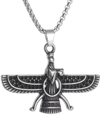 GZHENGZG Herren Halskette und Damen Halskette Anhänger Halskette, Ahura, Mazda, Farvahar, Zoroastrisch, Persisch, Achaismus, Persisches Symbol Geschenk