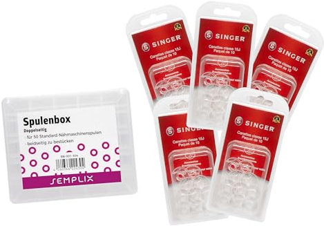 SEMPLIX Spulenbox + Orig. Singer Nähmaschinen-Spulen 50 St.