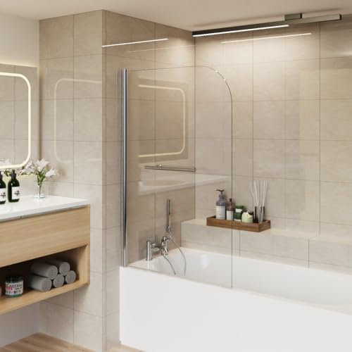 Aquariss 800x1400 Bath Screen Pivot Bath Shower Easy Clean Glass Screen Reversible Door Panel Chrome with Towel Rail