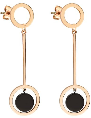 LÖB Ohrstecker Edelstahl 750er Roségold Vergoldet Schwarz Ring Offen Anhänger, Damen Ohrringe Kreis Stab Lang Minimalistisch Modern Geometrisch Rose Gold Schmuck