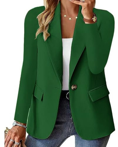 Blazer Giacca Per Le Donne Casual Tinta Unita Pulsante Singolo Blazer Cappotto Leggero Manica Lunga Risvolto Aperto Frontale Cardigan Formale Lavoro Ufficio Usura Cappotto di Transizione, Verde: 3.,