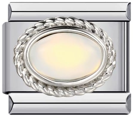 June Moonstone Birthday Birth Stone Month Charm Silver Italian 9mm Link Stainless Steel Bracelet Charm Compatible With Nomination 9mm Bracelet
