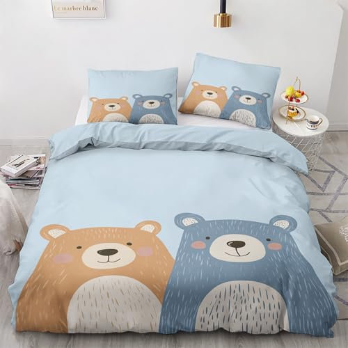 Bär Deko - Bär Bettwäsche 135x200 Winter, Kinder Süße Cartoon Tiere Bettbezug 135 x 200 2er Set mit 1 Kissenbezug 80x80, Weiche Mikrofaser Winterbettwäsche mit Reißverschluss X*&254