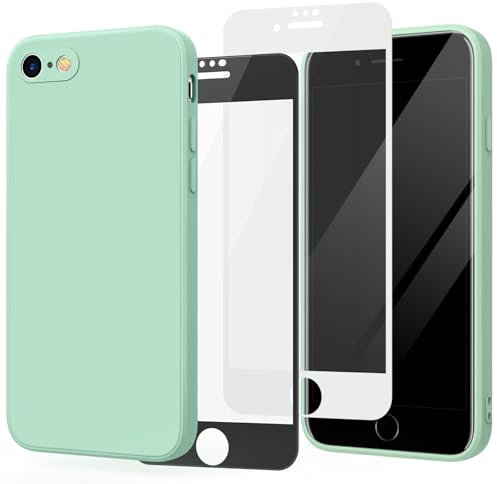 Tobfit 3 in 1 Silicone Coque pour iPhone SE 2020 / iPhone 8 / iPhone 7 / iPhone SE 2022 avec 2 Pièces Verre Trempé, Étui en Silicone avec Doublure en Microfibre Douce Protection Case 4,7