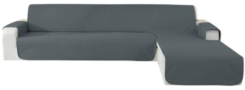 CYCMACO Wasserdicht Sofabezug L Form rutschfest 2 Sitzer, Dunkelgrau | Couch Überzug L Form Mit Armlehne Rutschfest, Ecksofa Bezug Rechts/Links Universal Für Hund Katze