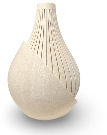 LAYERSMITH® Designer Deko Vase Luméa mit Glaseinsatz [Made IN Germany] Large - Kunststoff Blumenvase 27,5cm in Farbe Sandstein - Dekorative Vase - Moderne Vase - 3D Druck