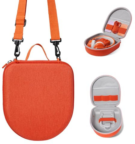 WannaBi Travel Case Holder for Yoto Mini Player, Headphone, Audiobook Cards - Protective Storage Organizer Carrier with Adjustable Shoulder Strap for Kids (Orange)
