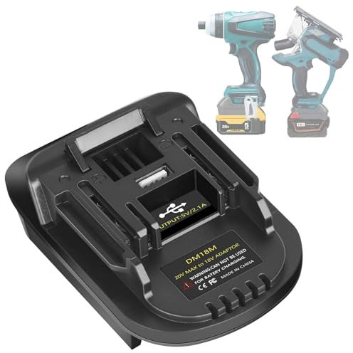 DM18M Battery Adapter for Mak- ita 18V cordless tools, USB Charging Adapter for De- walt 20V MAX lithium batteries or Mil- waukee Li-ion Battery, adapter only (for De- Walt & Mil- waukee to Ma- kita)