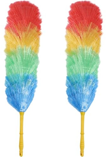 Herramientas para Quitar el Polvo 2 plumeros con Mango cómodo 24 Pulgadas antiestáticos y Flexibles para Limpiar el Polvo de Ventiladores de Techo y de Techo.