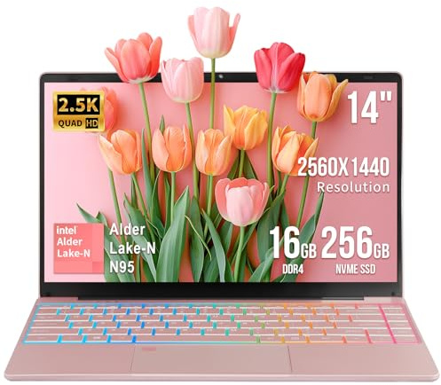 SZHUAGO 14 2.5K IPS Laptop, Celeron N95 up to 3.4GHz, 16GB DDR4, Win 11 Pro & Office 2024, Fingerprint Unlock, 180° Screen, Ultra Slim 1.3kg Notebook Laptops, USB/HDMI/TF Ports (16+256G)
